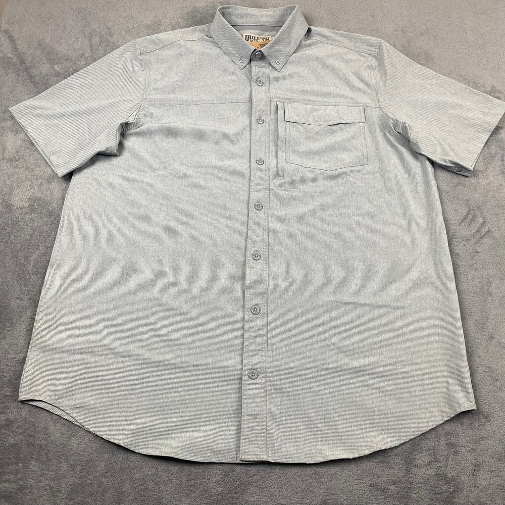 Duluth Trading Co Mens XL Tall Button Down Gray Short Sleeve Performance Shirt